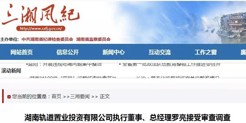 湖南轨道置业投资有限公司执行董事总经理罗亮接受审查调查